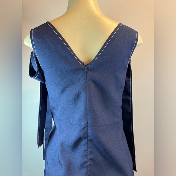 Zow Zow Shoulder Bow Mini Dress Navy Blue Small Similar To Chloé Dress Rare Find - Picture 9 of 16